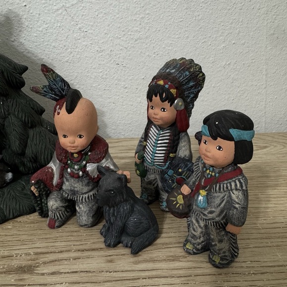 Native American Nativity Scene Kimple Hand Painted Ceramic 13 Pieces‎ Vintage - Picture 4 of 16